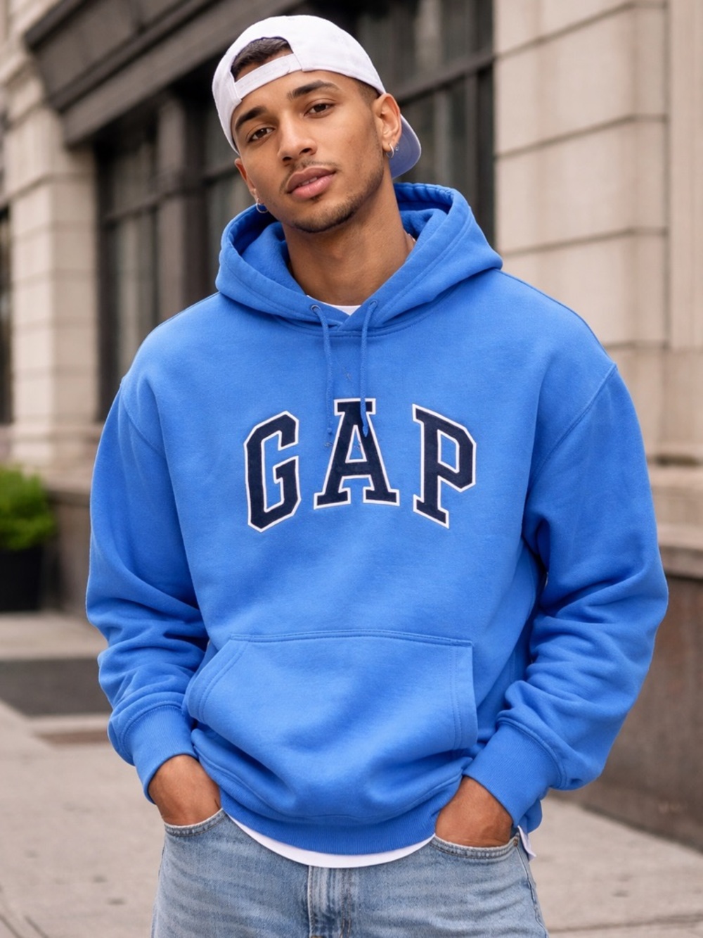 GAP Blue Hoodie Sweatshirt Classic‎ Logo Pullover Streetwear Casual Unisex